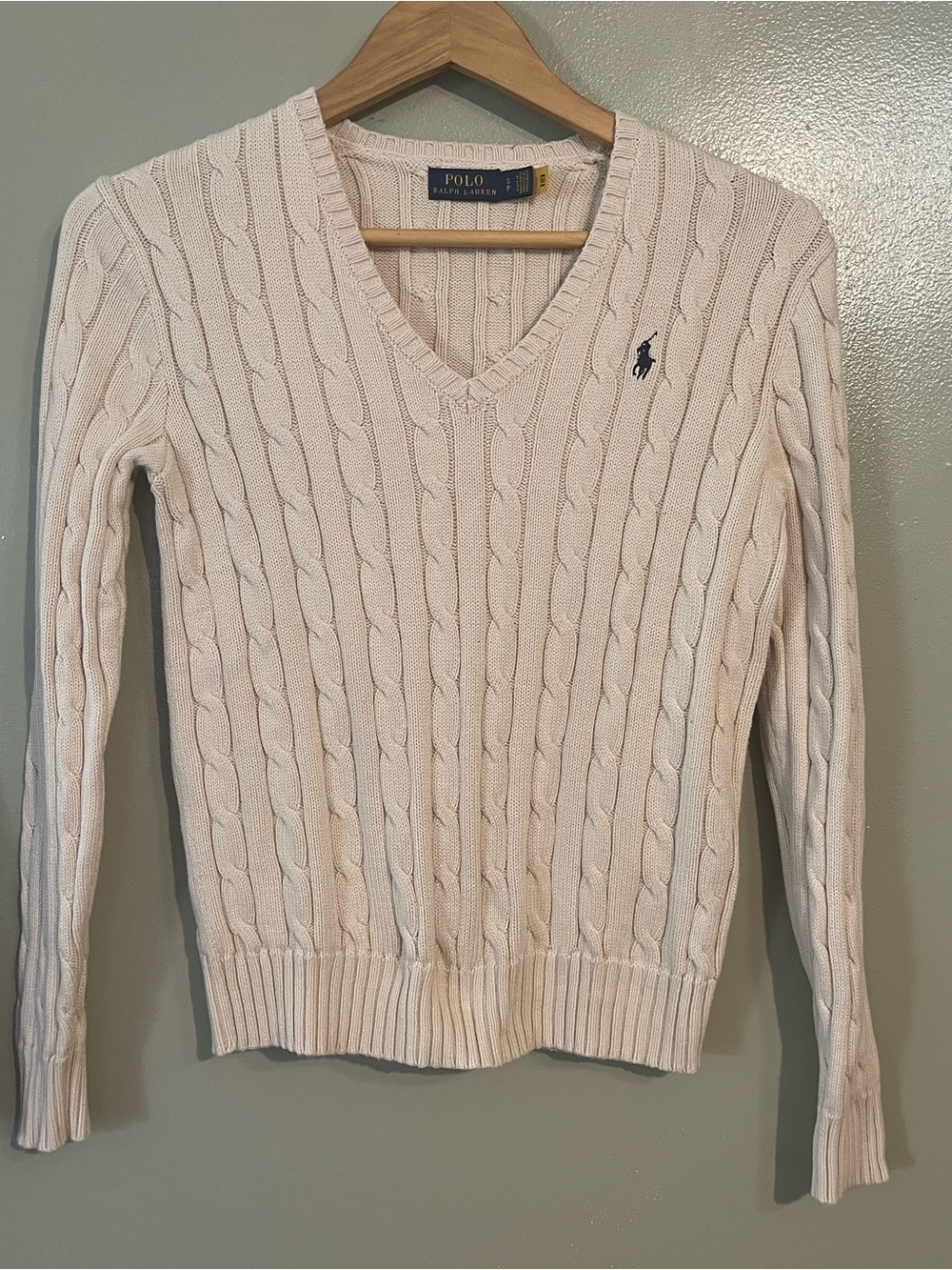 Polo Ralph Lauren Cream Cable Knit V-Neck Sweater Cotton SP